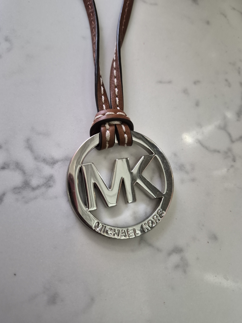 Michael Kors MK Logo Pendant Necklace - Brown Leather